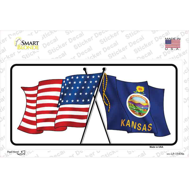 Kansas Crossed US Flag Novelty Sticker Decal