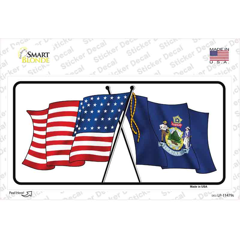 Maine Crossed US Flag Novelty Sticker Decal