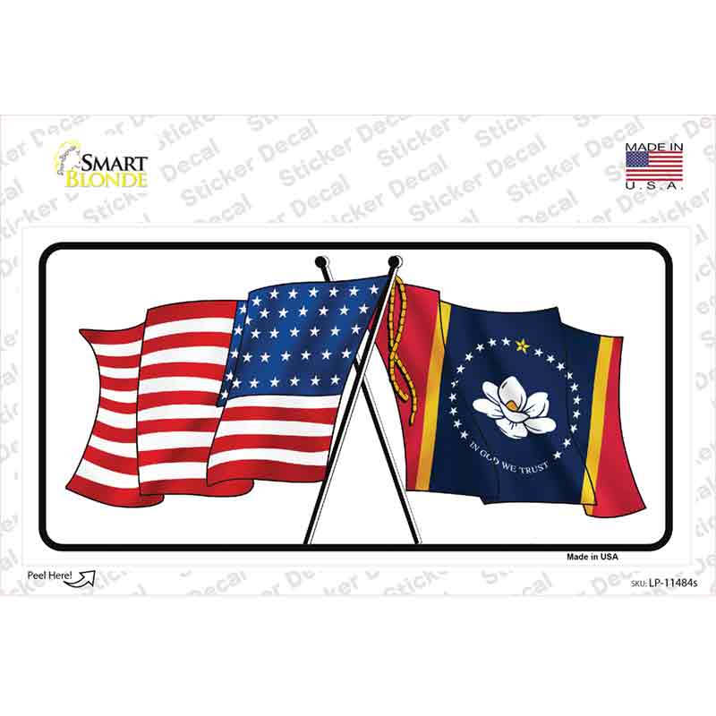 Mississippi Crossed US Flag Novelty Sticker Decal