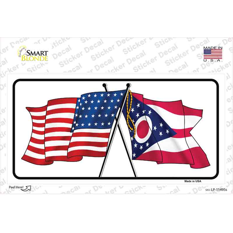 Ohio Crossed US Flag Novelty Sticker Decal