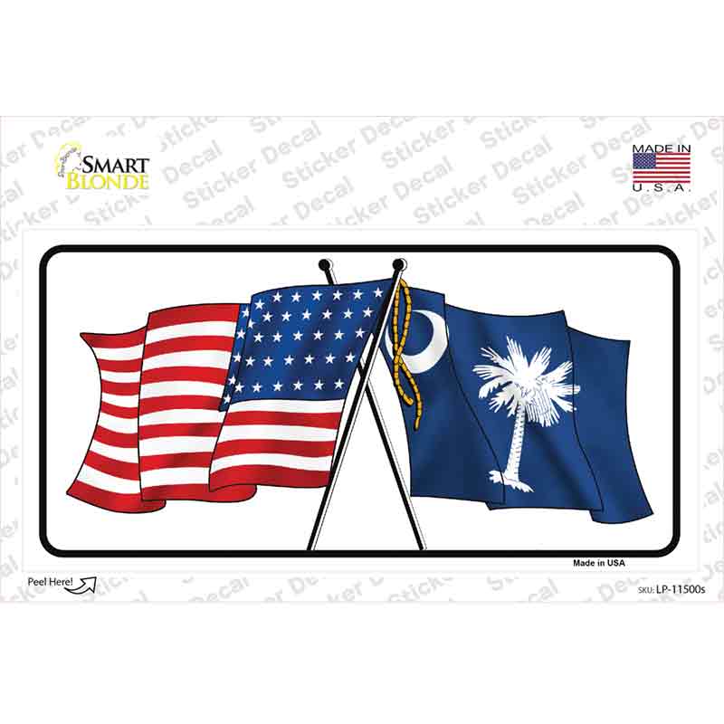 South Carolina Crossed US Flag Novelty Sticker Decal