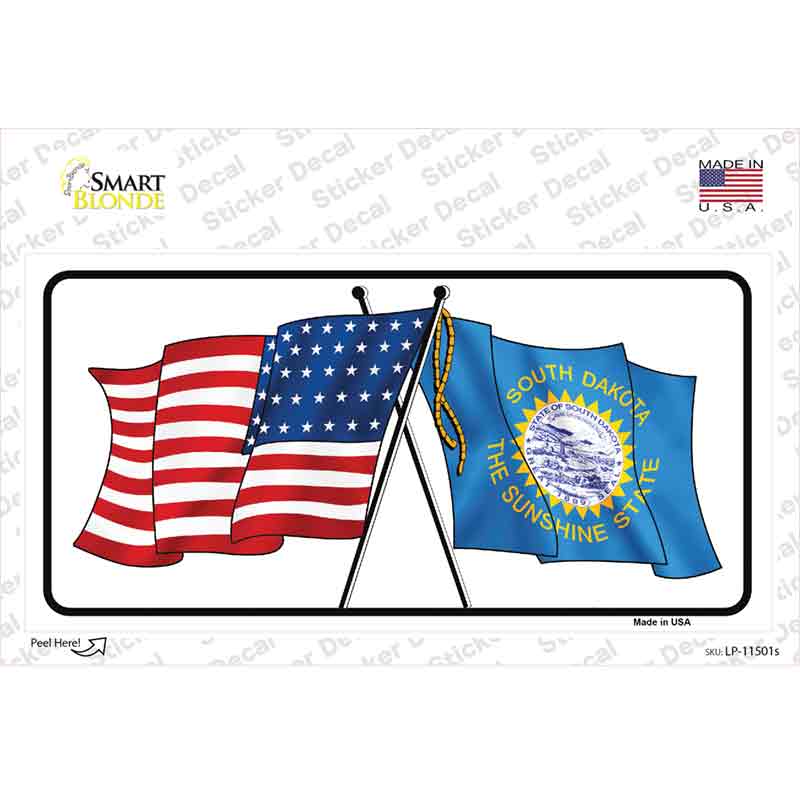 South Dakota Crossed US Flag Novelty Sticker Decal