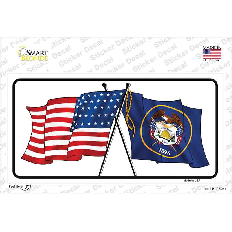 Utah Crossed US Flag Novelty Sticker Decal