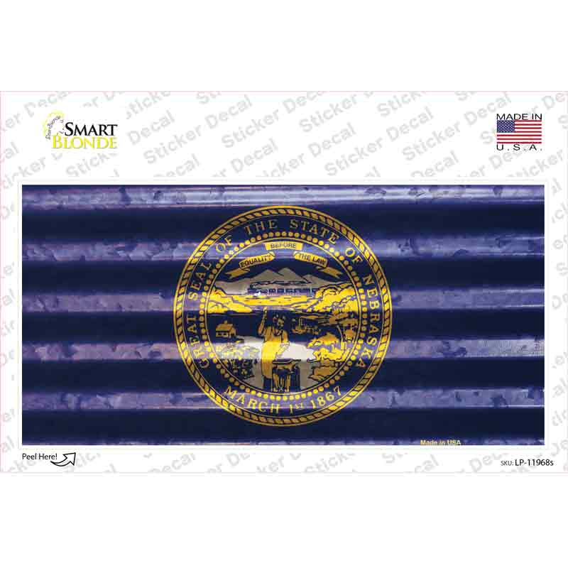 Nebraska Corrugated Flag Novelty Sticker Decal