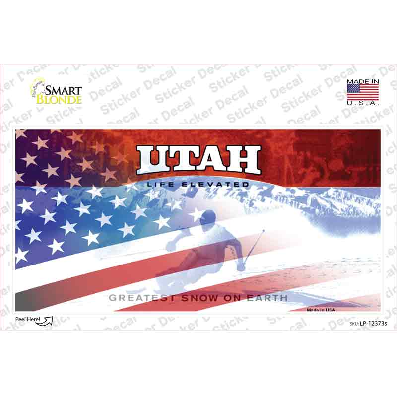 Utah with American Flag Novelty Sticker Decal