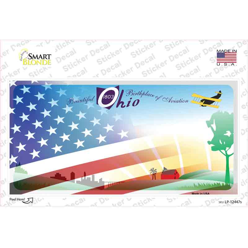 Ohio Half American Flag Novelty Sticker Decal