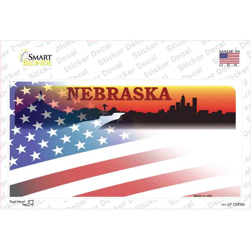 Nebraska Half American Flag Novelty Sticker Decal