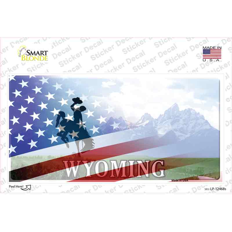 Wyoming Cowboy American Flag Novelty Sticker Decal