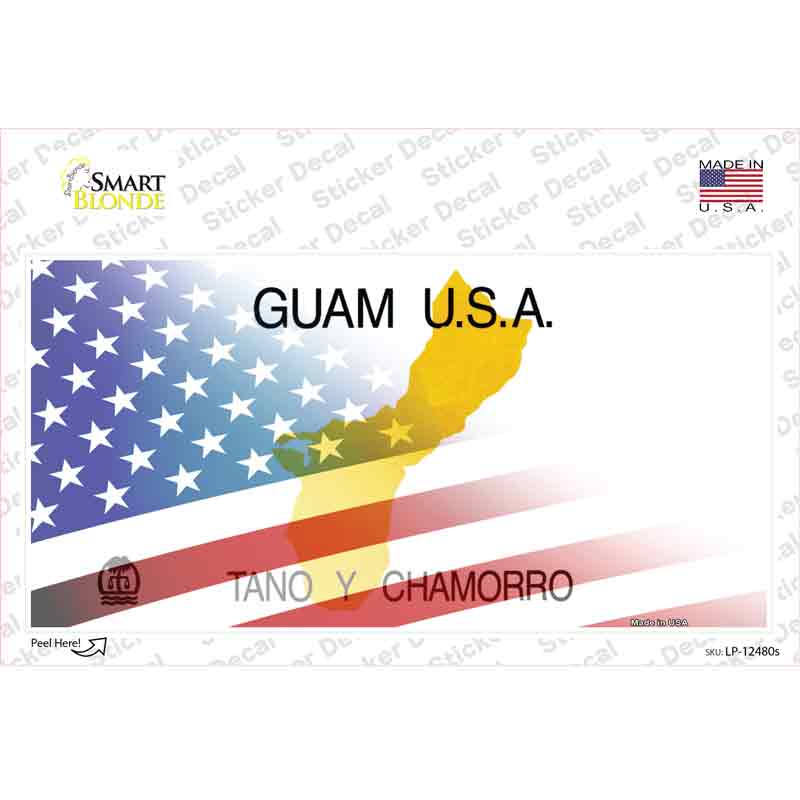 Guam with American Flag Novelty Sticker Decal