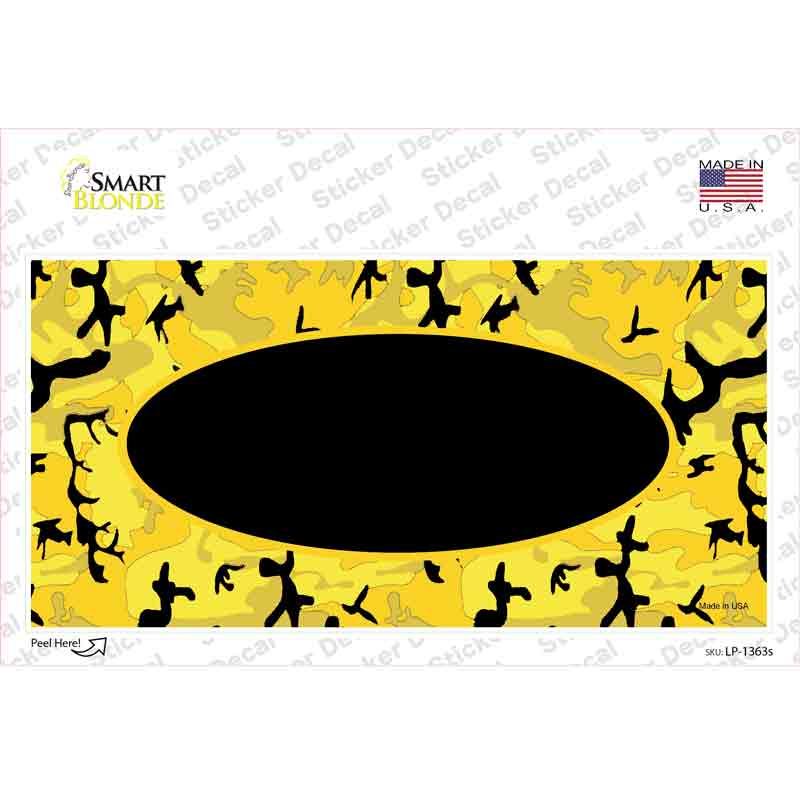 Yellow Black Camouflage With Black Center Oval Novelty Sticker Decal