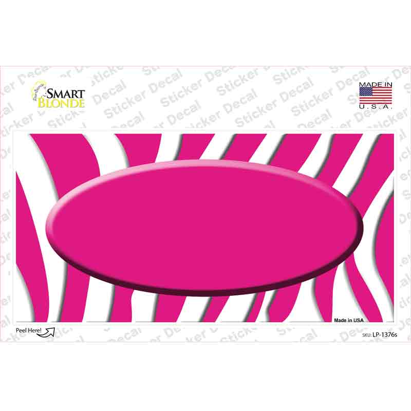 Hot Pink White Zebra Center Oval Novelty Sticker Decal