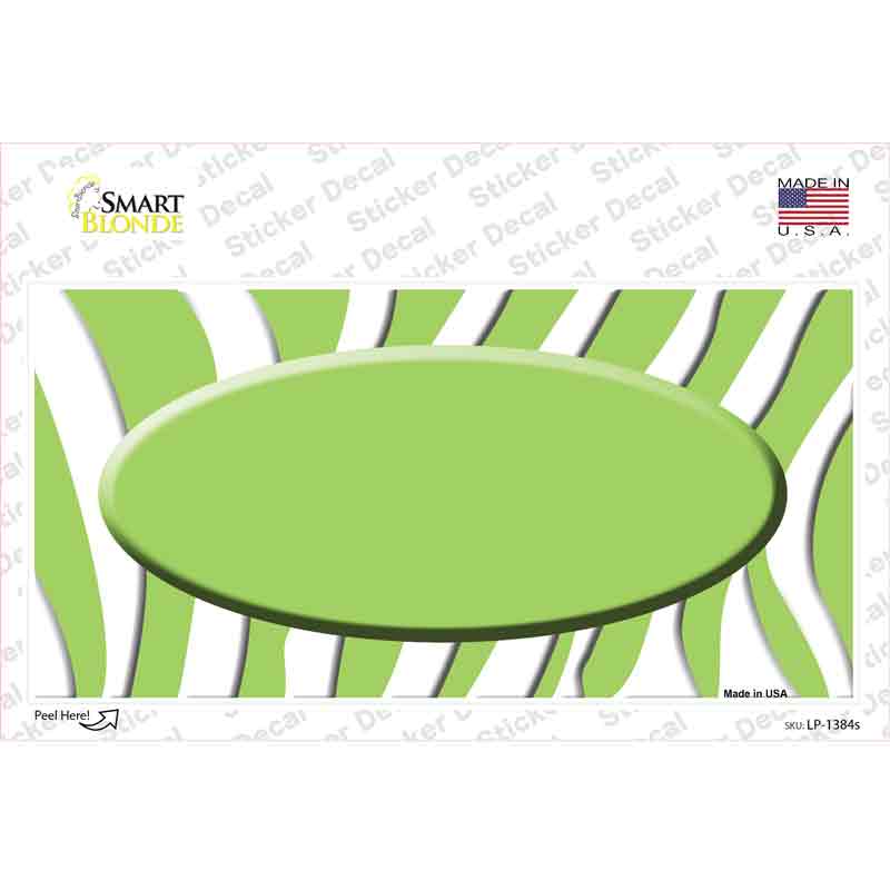 Lime Green White Zebra Center Oval Novelty Sticker Decal
