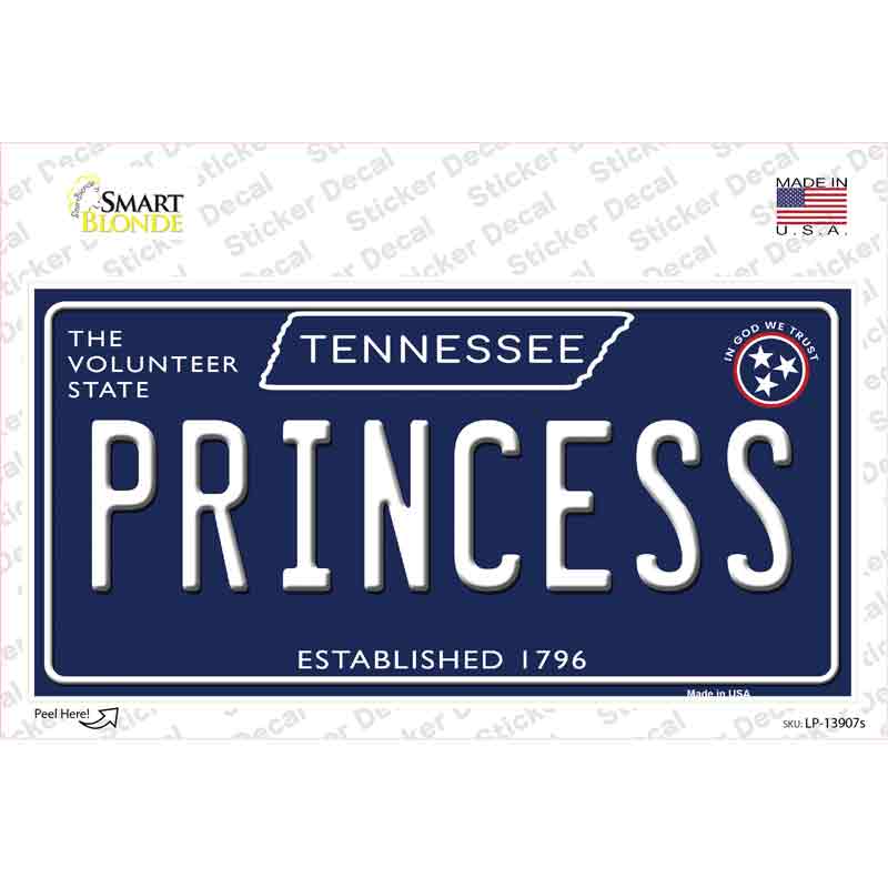 Princess Tennessee Blue Novelty Sticker Decal