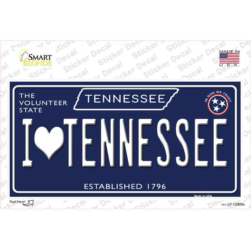 I Heart TN Tennessee Blue Novelty Sticker Decal