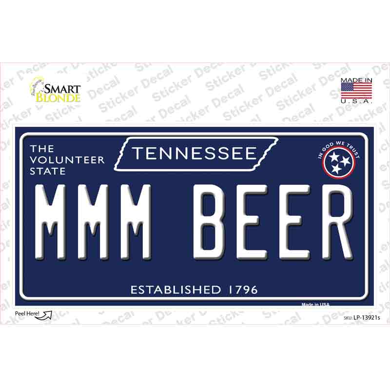 Mmm Beer Tennessee Blue Novelty Sticker Decal