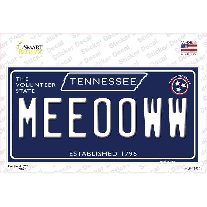 Meeooww Tennessee Blue Novelty Sticker Decal