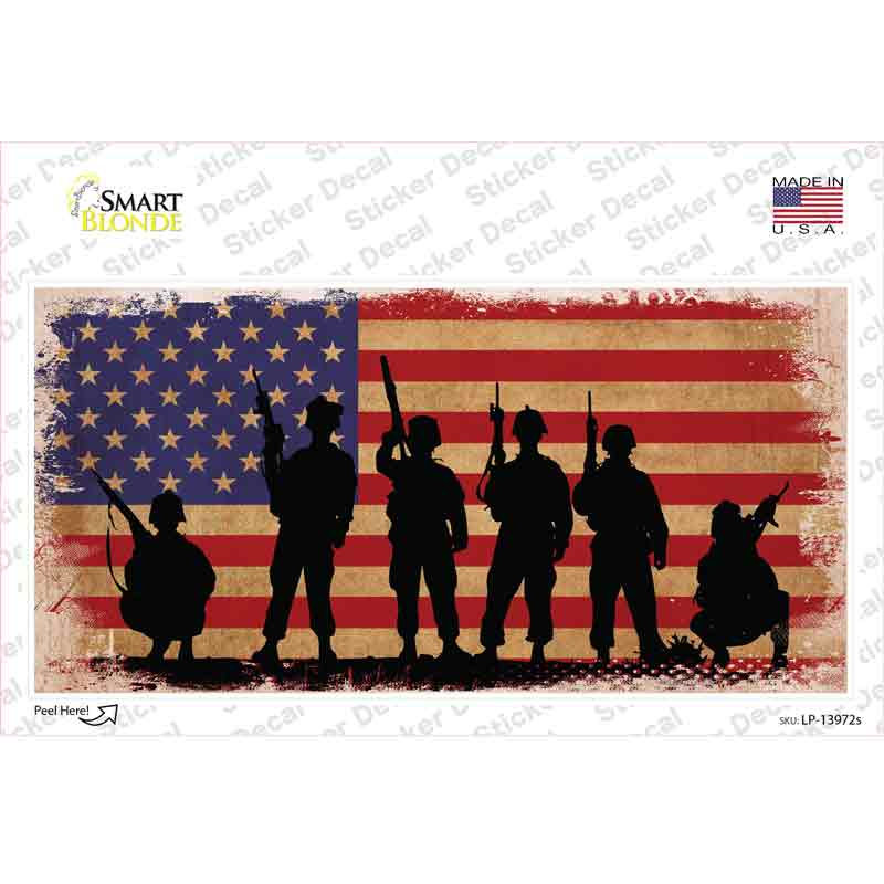Military Soldiers American Flag Novelty Sticker Decal