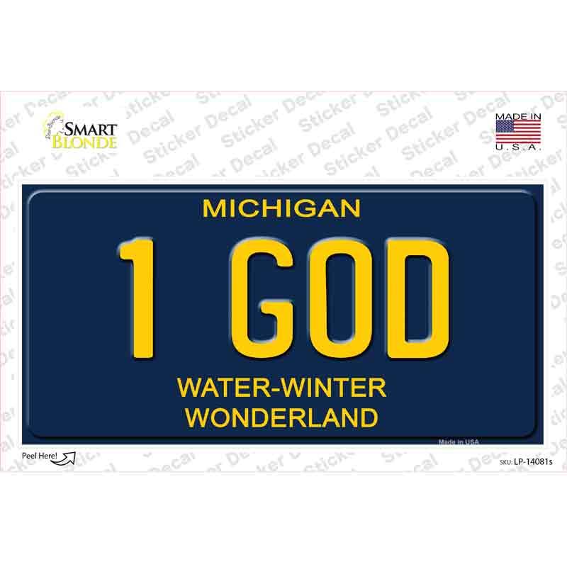 1 God Michigan Blue Novelty Rectangular Sticker Decal