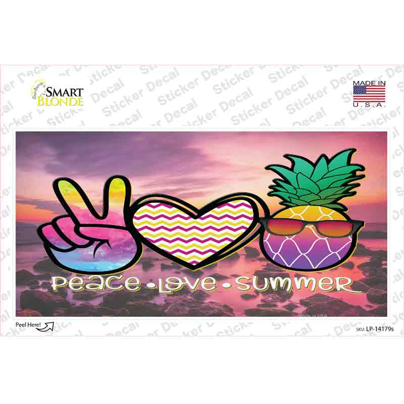 Peace Love Summer Pineapple BeachNovelty Sticker Decal