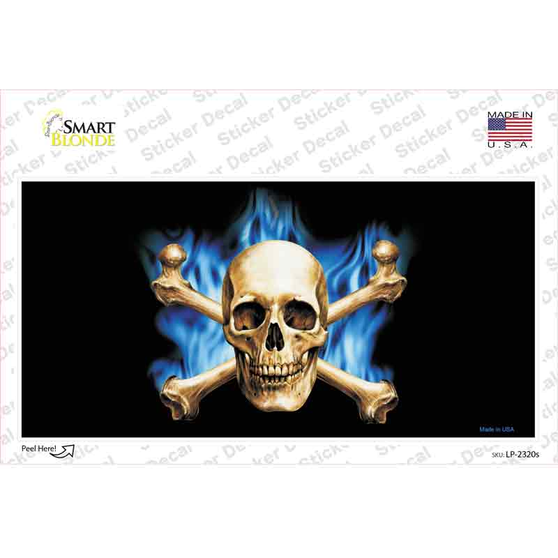Blue Flame And Crossbones Novelty Sticker Decal