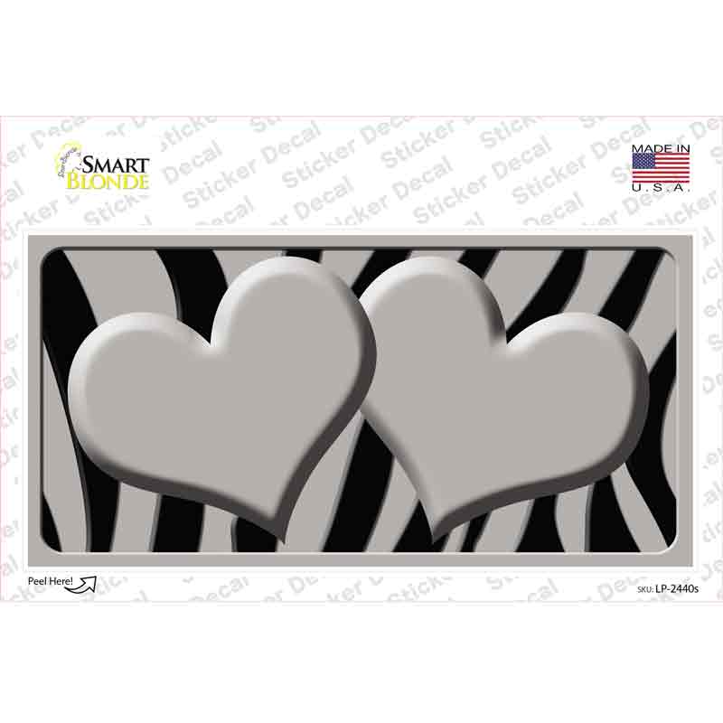 Grey Black Zebra Grey Centered Hearts Novelty Sticker Decal
