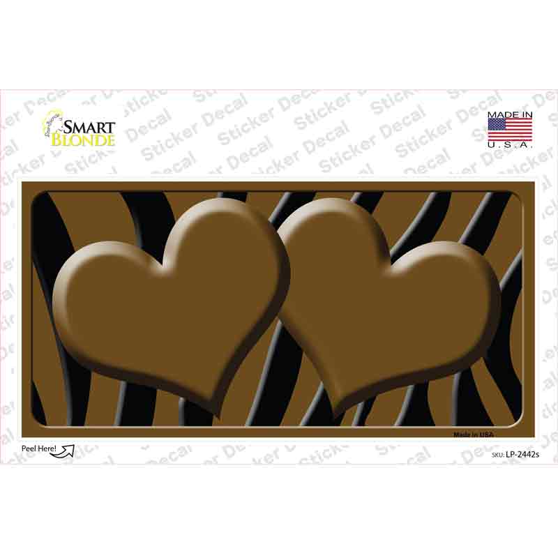 Brown Black Zebra Brown Centered Hearts Novelty Sticker Decal