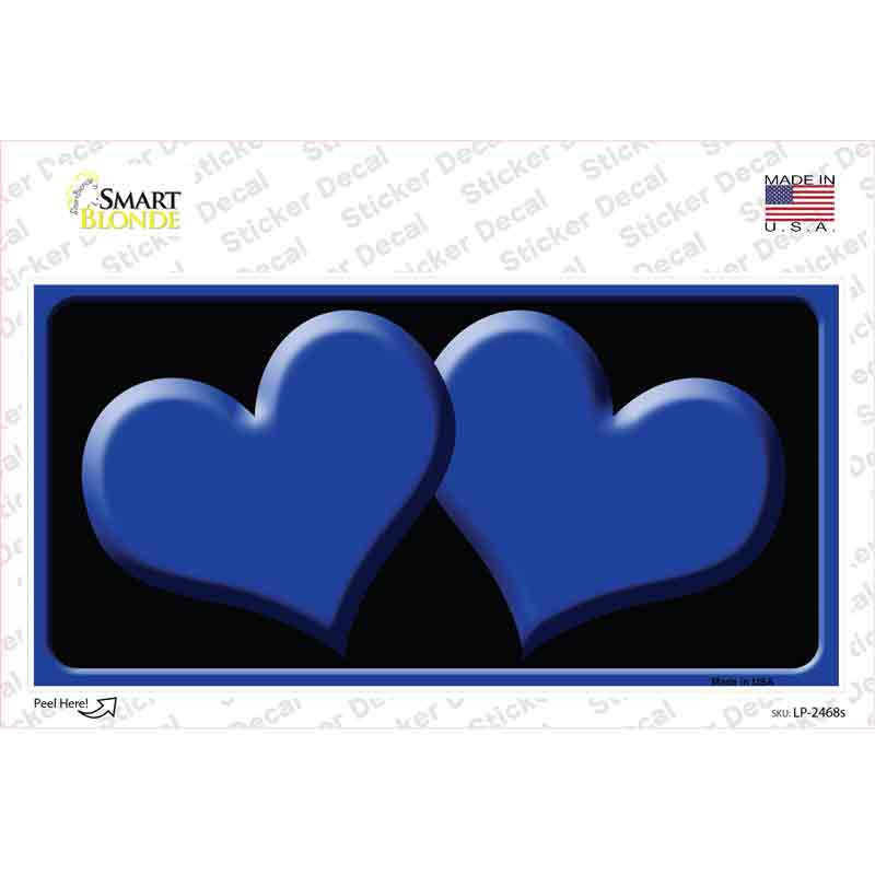 Solid Blue Centered Hearts Black Novelty Sticker Decal