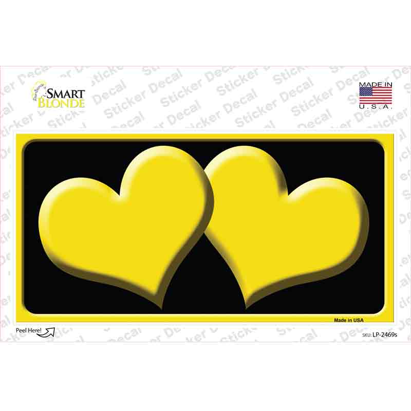 Solid Yellow Centered Hearts Black Novelty Sticker Decal