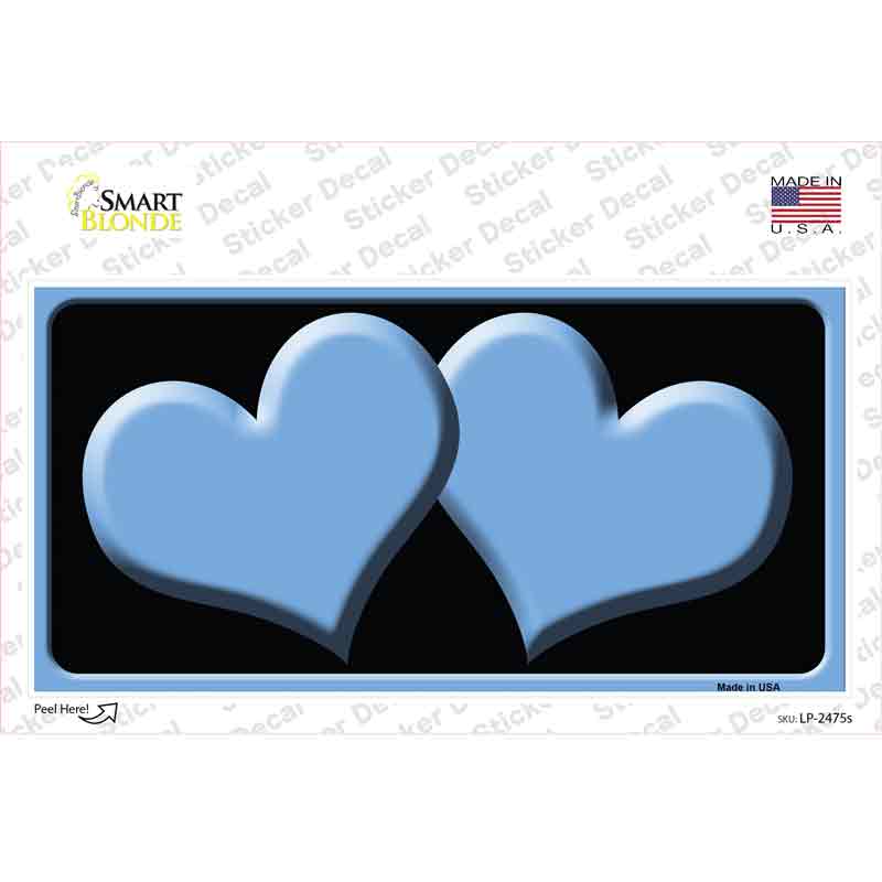 Solid Light Blue Centered Hearts Black Novelty Sticker Decal