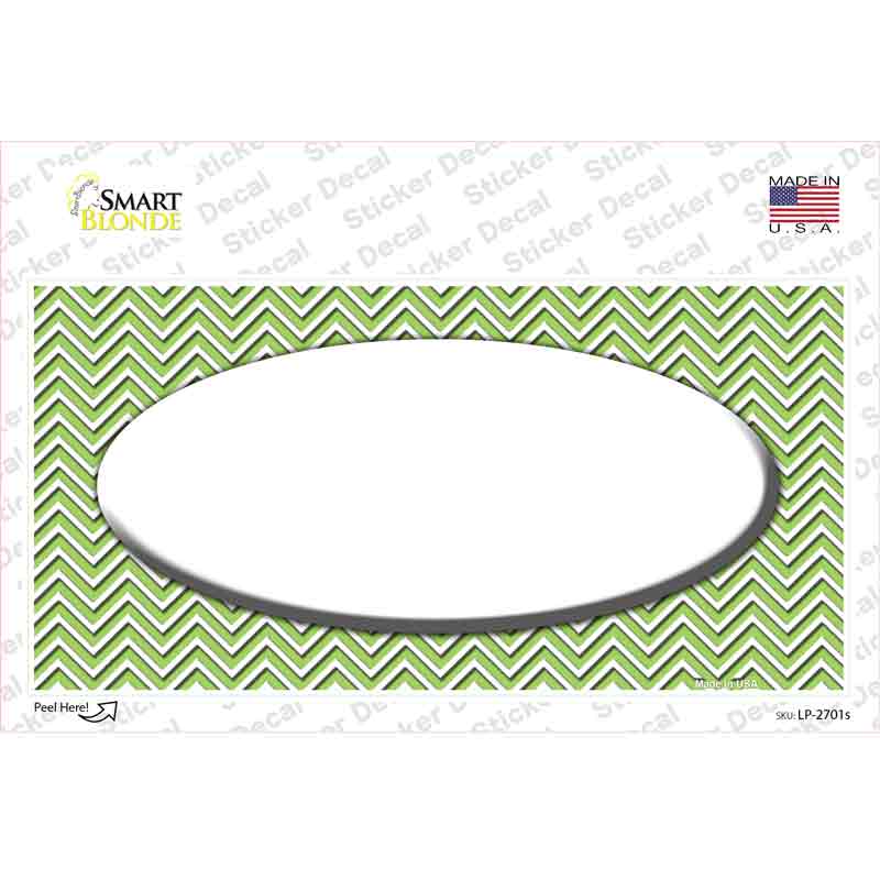 Lime Green White Chevon White Center Oval Novelty Sticker Decal