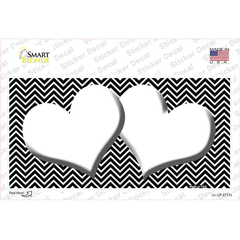 Black White Chevron White Center Hearts Novelty Sticker Decal