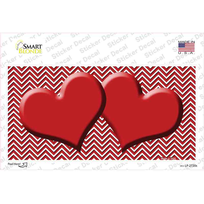 Red White Chevron Red Center Hearts Novelty Sticker Decal