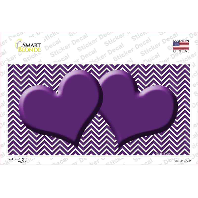 Purple White Chevron Purple Center Hearts Novelty Sticker Decal