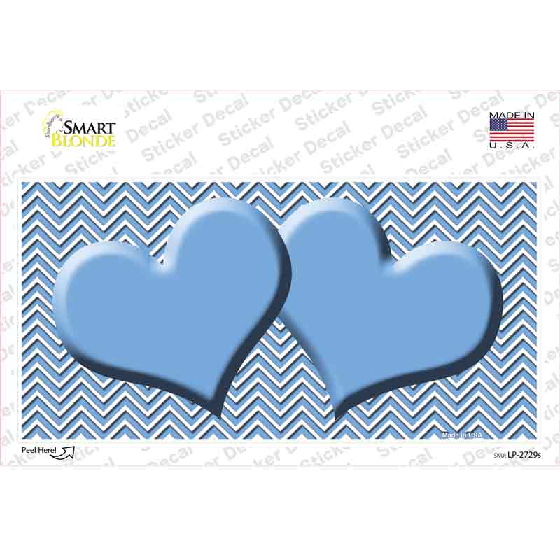 Light Blue White Chevron Light Blue Center Hearts Novelty Sticker Decal