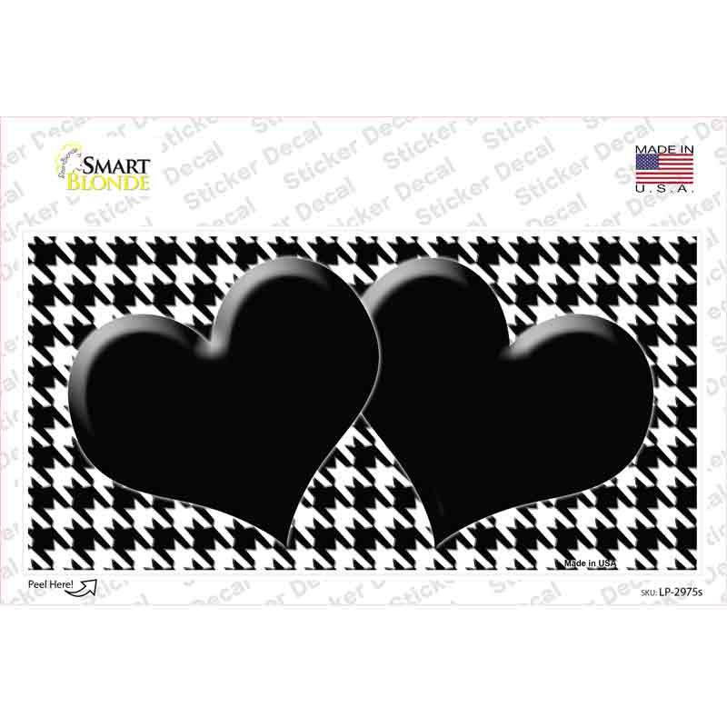 White Black Houndstooth Black Center Hearts Novelty Sticker Decal