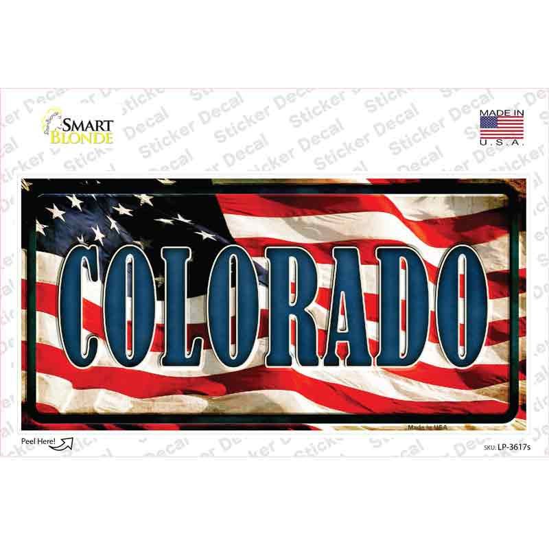 Colorado on American Flag Novelty Sticker Decal