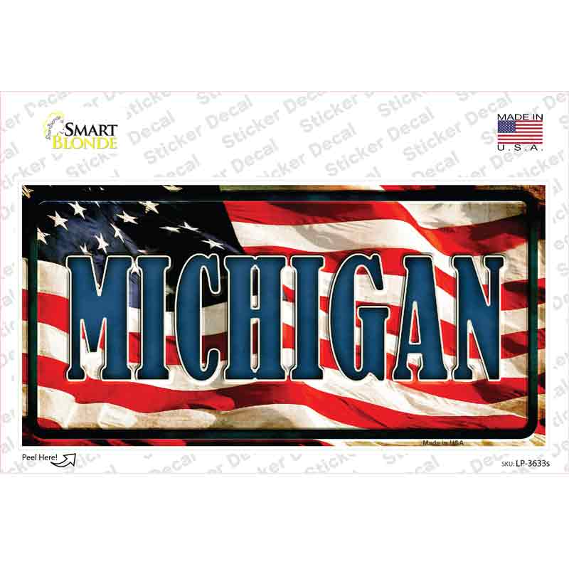 Michigan on American Flag Novelty Sticker Decal