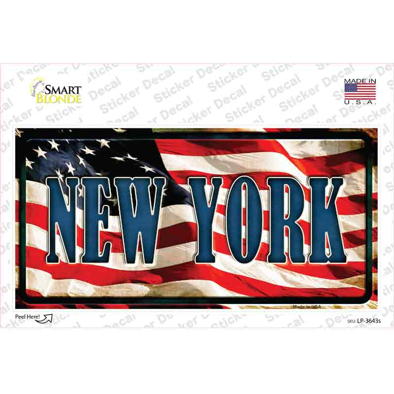 New York on American Flag Novelty Sticker Decal
