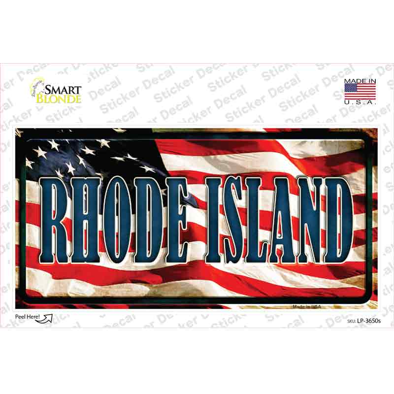 Rhode Island on American Flag Novelty Sticker Decal