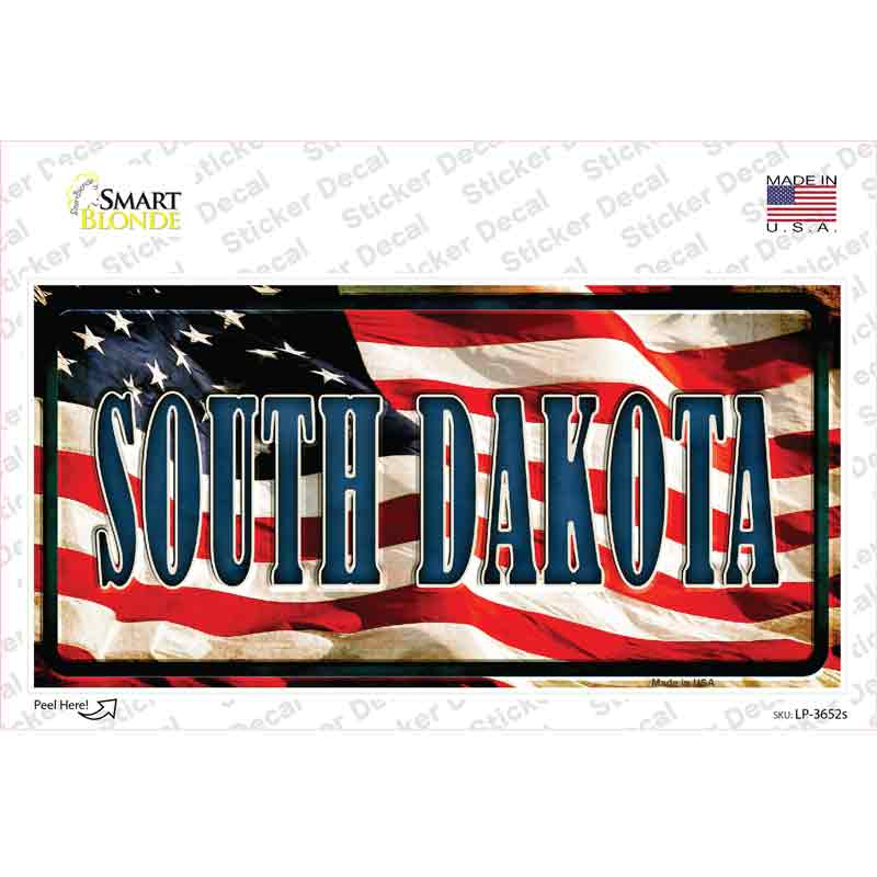 South Dakota on American Flag Novelty Sticker Decal