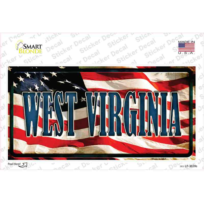 West Virginia on American Flag Novelty Sticker Decal
