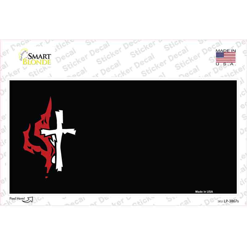 Flaming Cross Offset Novelty Sticker Decal
