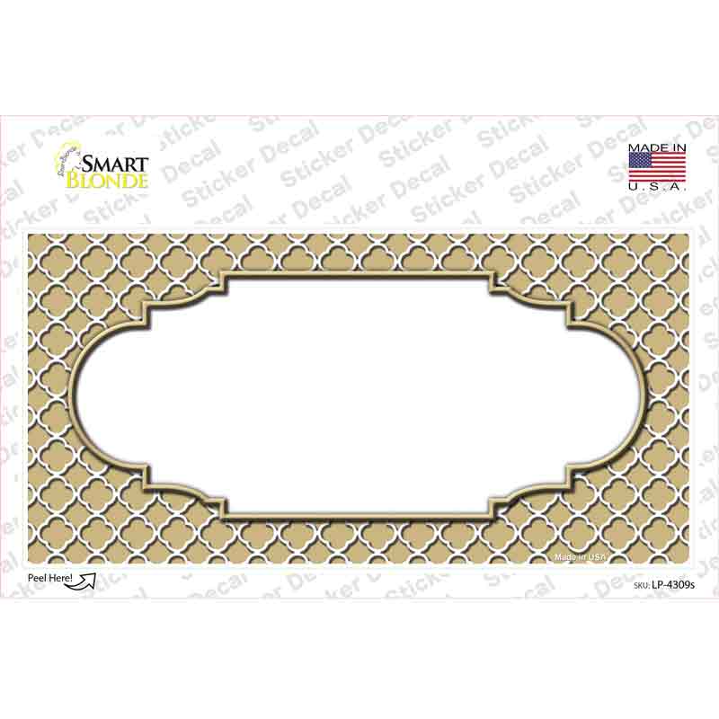 Gold White Quatrefoil Center Scallop Novelty Sticker Decal