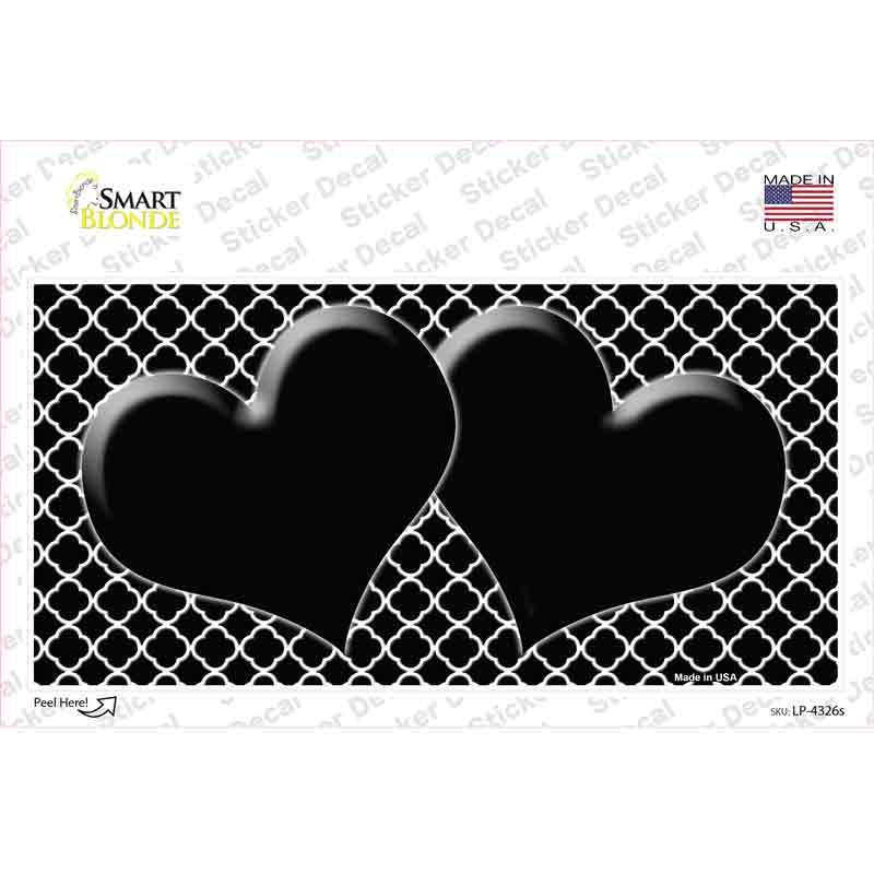 Black White Quatrefoil Black Center Hearts Novelty Sticker Decal