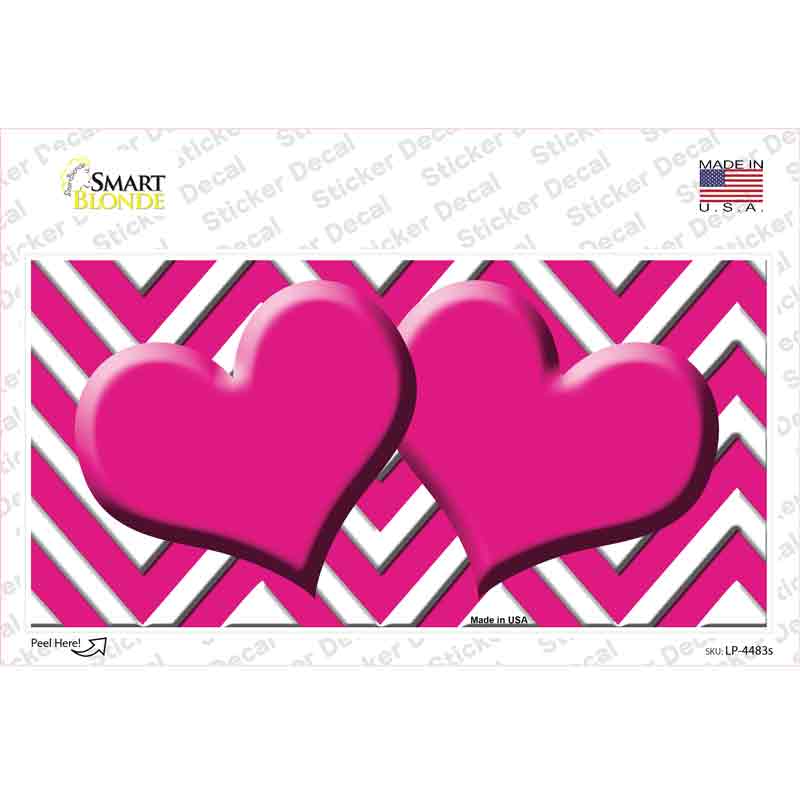 Pink White Chevron Hot Pink Center Hearts Novelty Sticker Decal