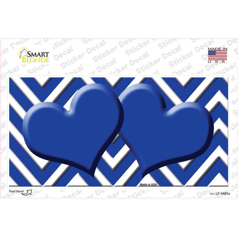 Blue Chevron Hearts Novelty Sticker Decal