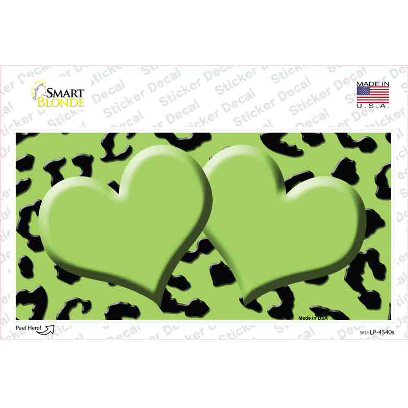 Lime Green Black Cheetah Lime Green Center Hearts Novelty Sticker Decal