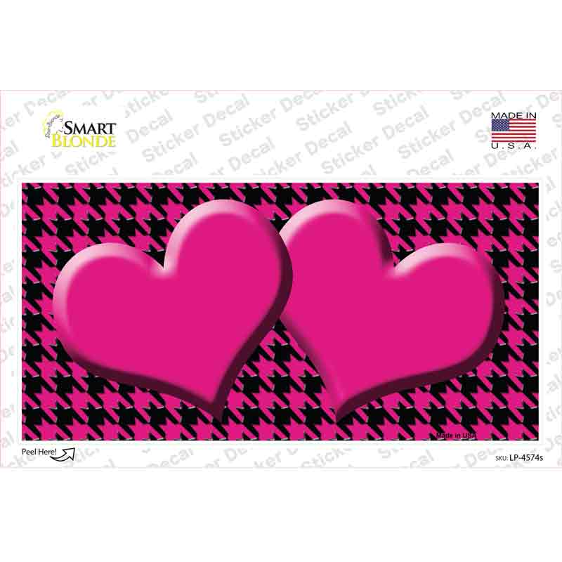 Pink Black Houndstooth Pink Center Hearts Novelty Sticker Decal
