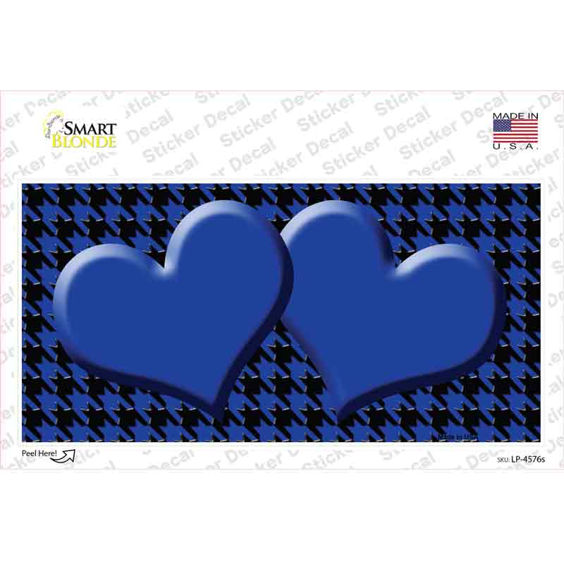 Blue Black Houndstooth Blue Center Hearts Novelty Sticker Decal
