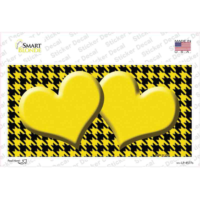 Yellow Black Houndstooth Yellow Center Hearts Novelty Sticker Decal